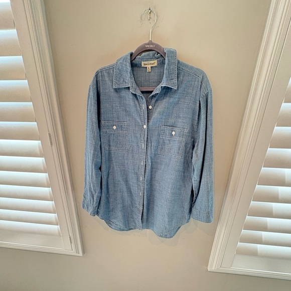 Tops - Blue Denim Button-Up Shirt